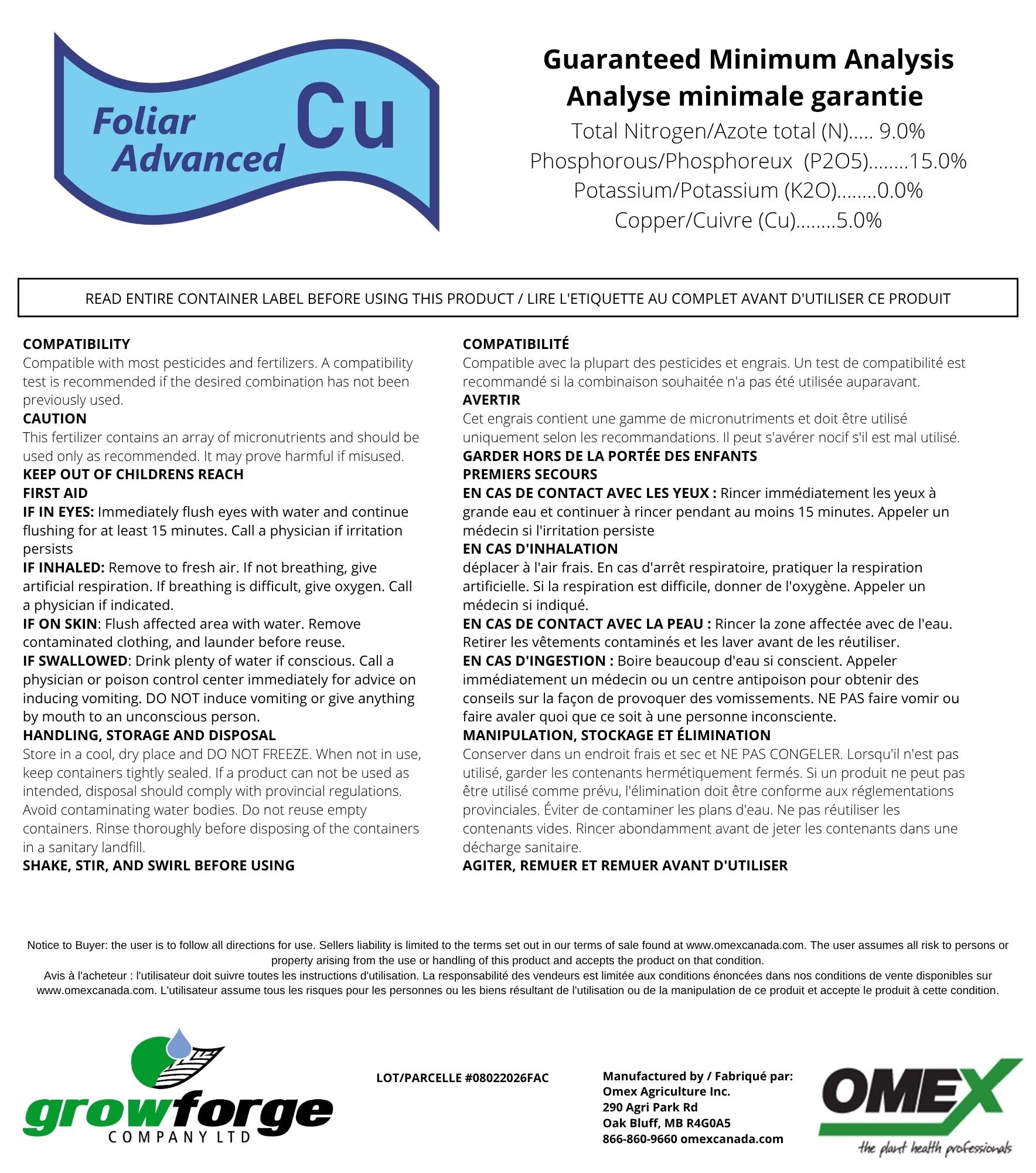 Foliar Advanced Cu 9-15-0 +5% Cu
